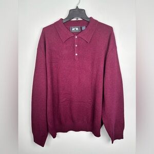 Woods & Gray Sweater Mens XL Red Merlot 100% Cashmere Knit Pullover Polo Collar